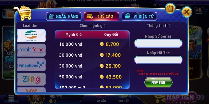Nạp tiền bằng thẻ cào 